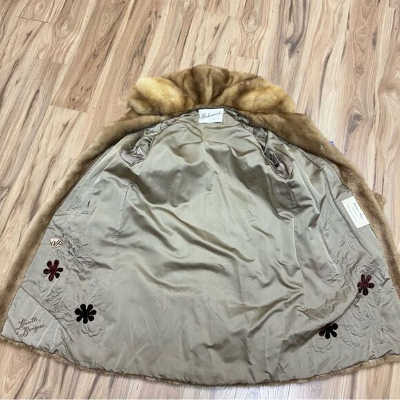 Vintage Natural Autumn Haze Oversized Collar Letout Mink Genuine Fur Coat - Picture 10 of 17